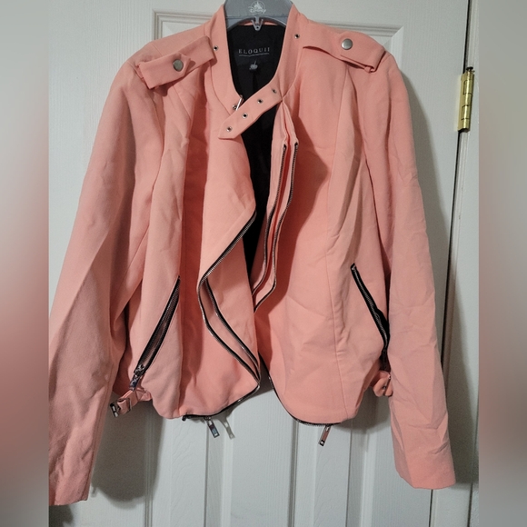 Eloquii double weave Moto Jacket size 16 pink zipper buckle embellished heavy - Picture 1 of 6